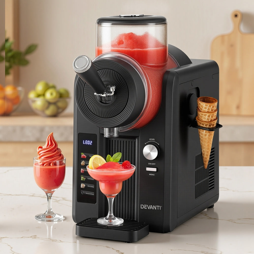 Devanti 2L Slushie Machine Ice Cream Maker Frozen Smoothies Milkshakes Black