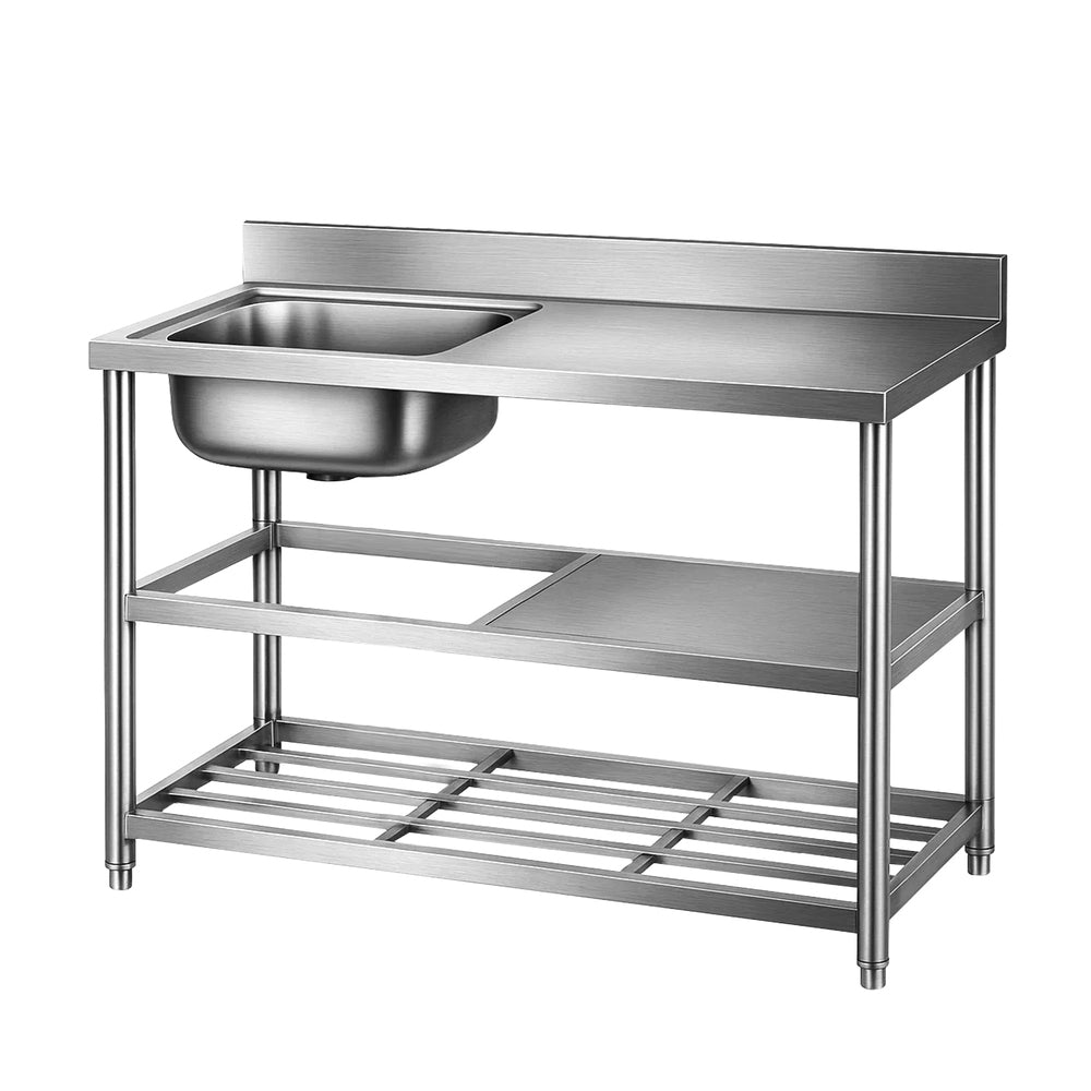 Cefito Stainless Steel Kitchen Bench Work Table with Sink Splashback 120cm