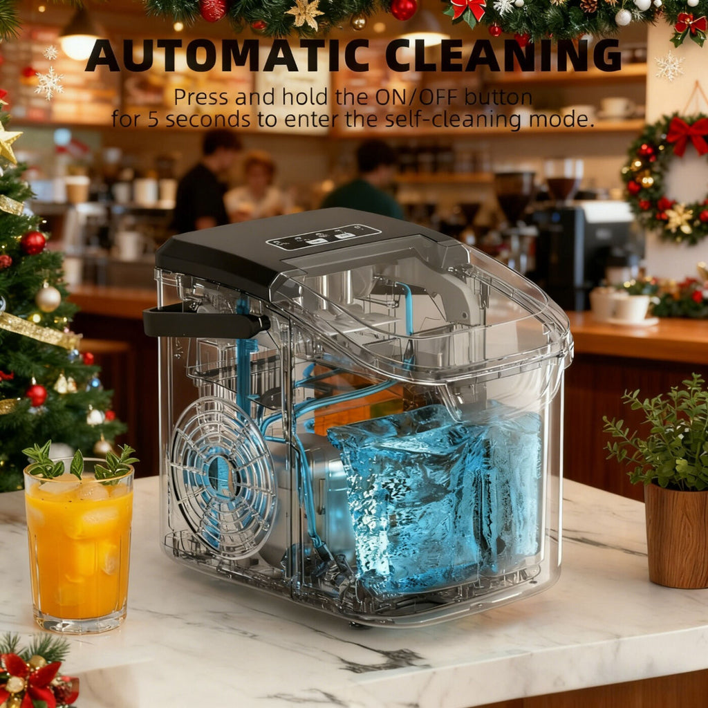 WHITE Desktop Ice Maker, Produces Ice in 6 Minutes with a Capacity of 26 Pounds, Energy-Saving 30% and Operating Noise Below 40 Decibels, Portable Ice Maker with Built-in Ice Basket, Suitable for Home and Camping.