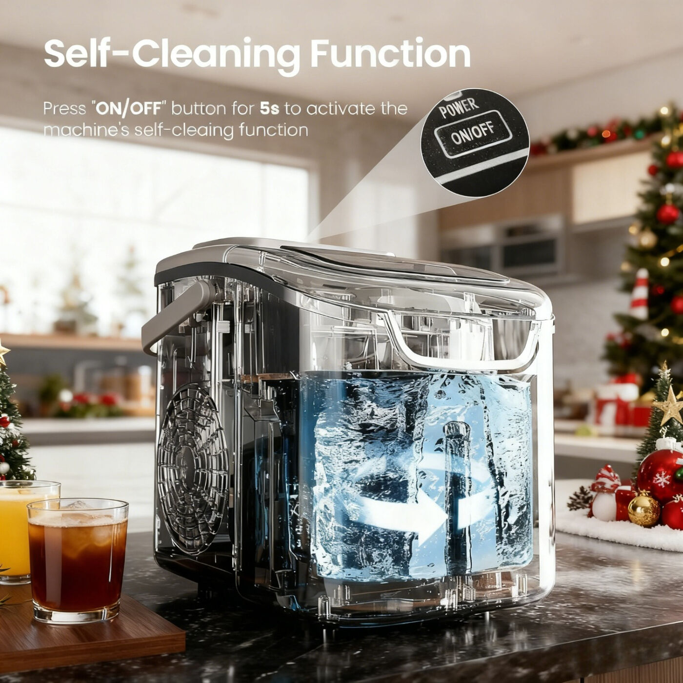 WHITE Desktop Ice Maker, Produces Ice in 6 Minutes with a Capacity of 26 Pounds, Energy-Saving 30% and Operating Noise Below 40 Decibels, Portable Ice Maker with Built-in Ice Basket, Suitable for Home and Camping.