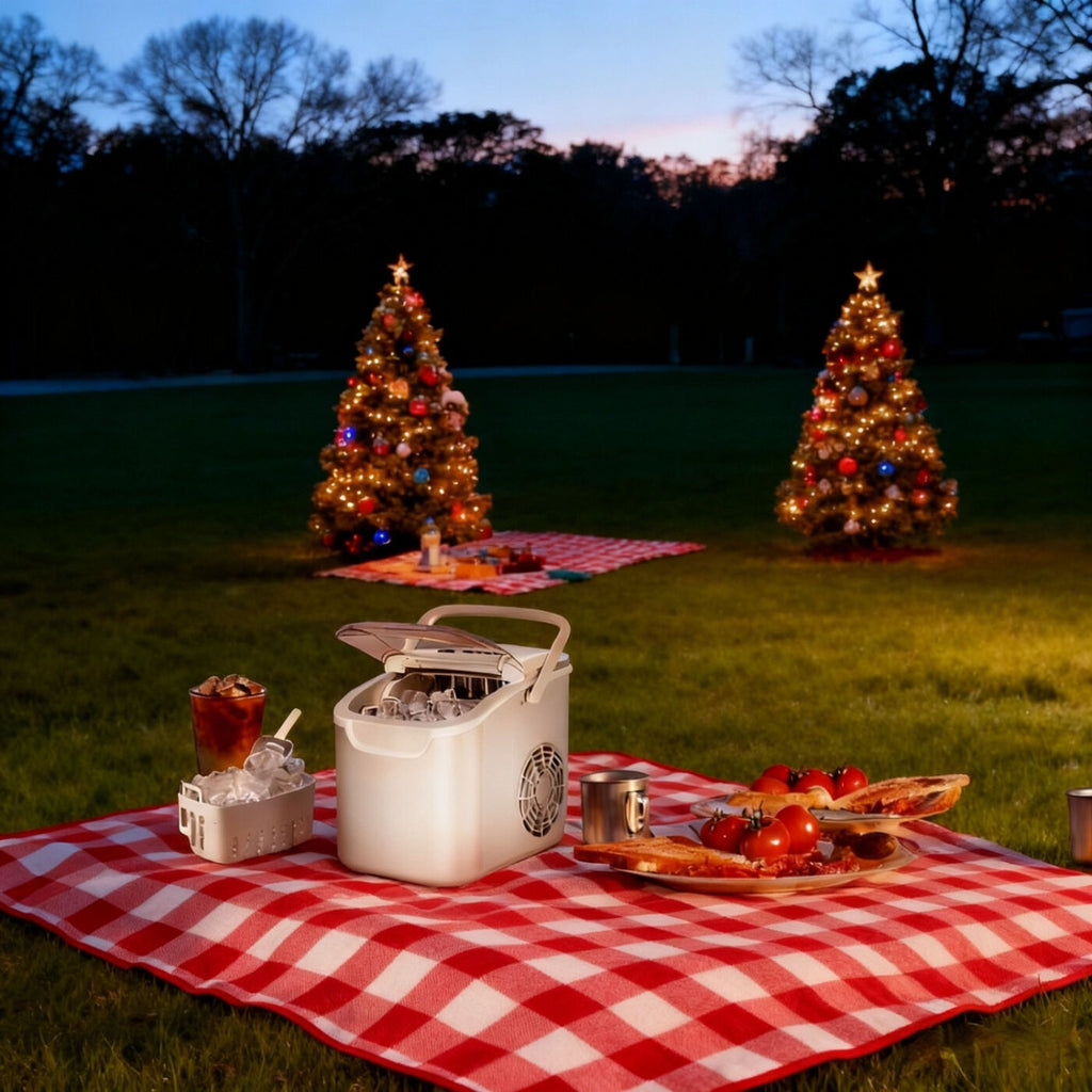 Desktop Ice Maker, Produces Ice in 6 Minutes with a Capacity of 26 Pounds, Energy-Saving 30% and Operating Noise Below 40 Decibels, Portable Ice Maker with Built-in Ice Basket, Suitable for Home and Camping.(GREY)