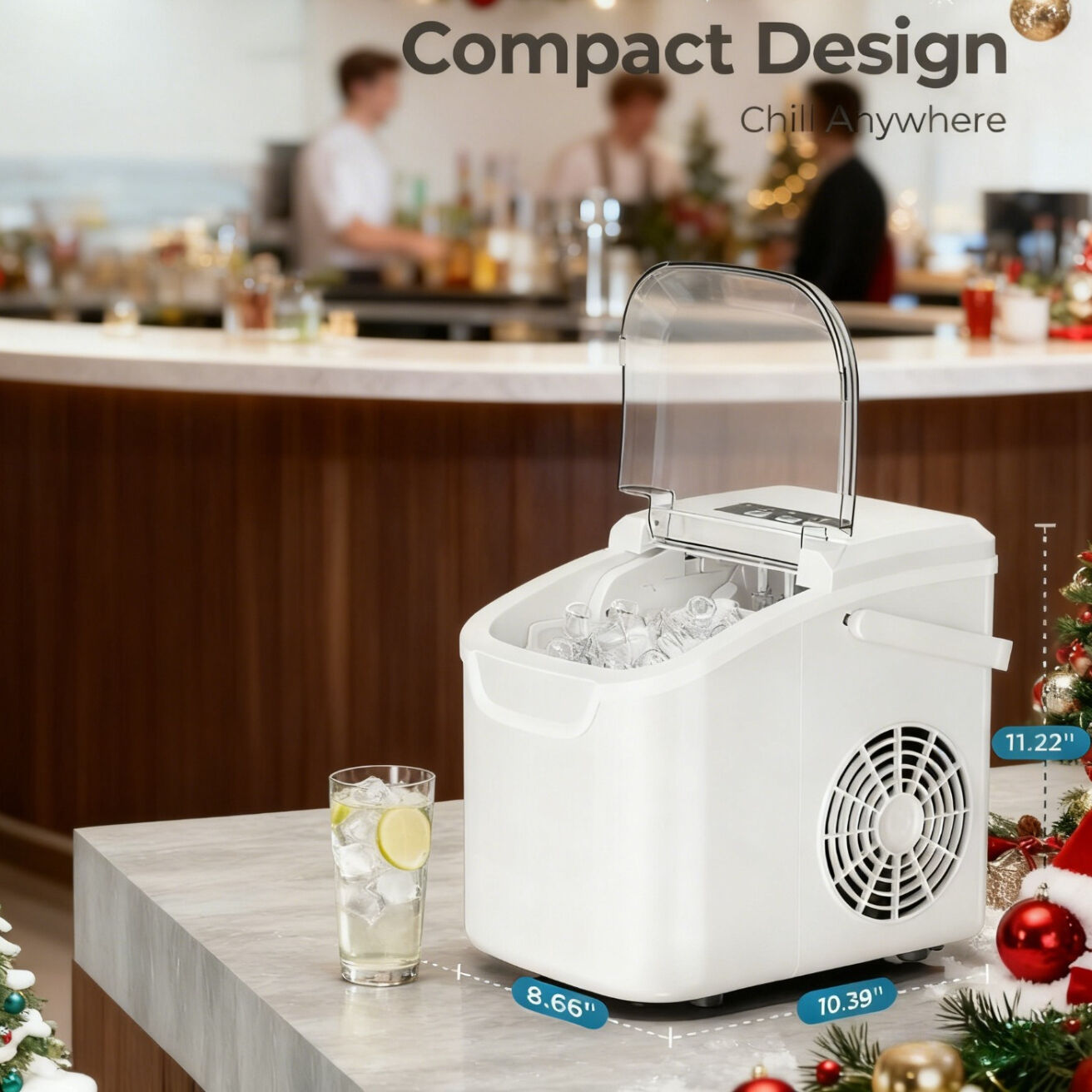 Desktop Ice Maker, Produces Ice in 6 Minutes with a Capacity of 26 Pounds, Energy-Saving 30% and Operating Noise Below 40 Decibels, Portable Ice Maker with Built-in Ice Basket, Suitable for Home and Camping.(GREY)