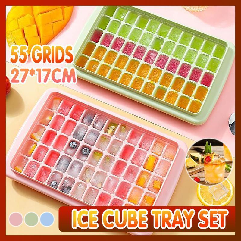 55 Grids Ice Cube Tray Mould With Lid And Storage Box Scoop Set Maker Ice Cube - Blue