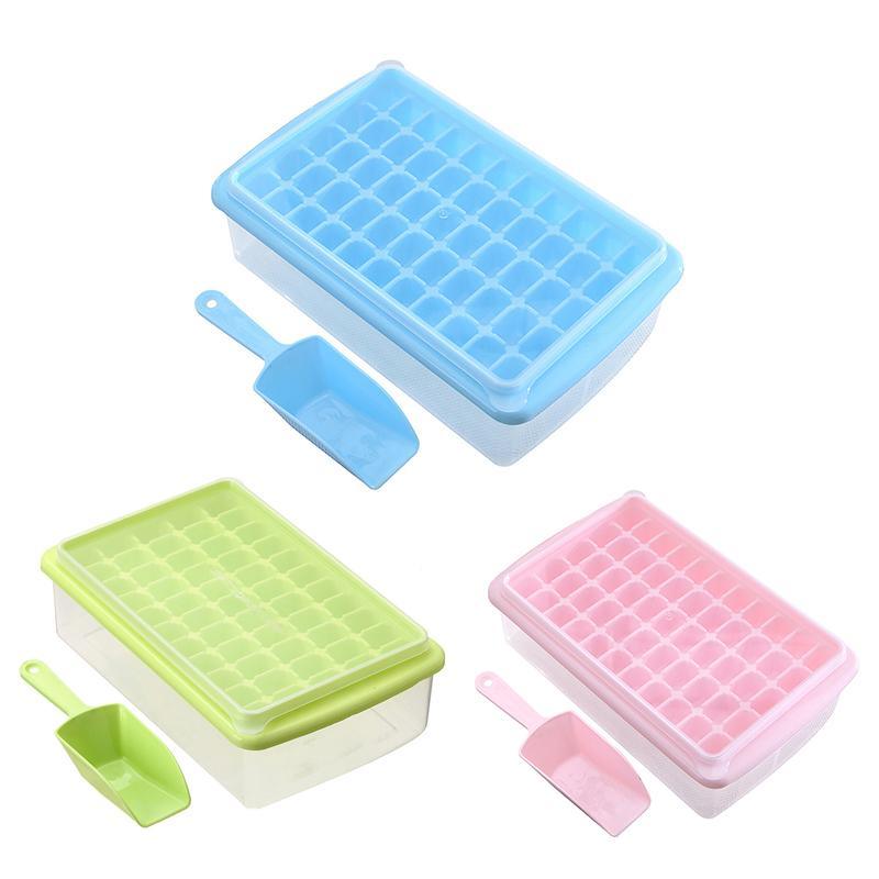 55 Grids Ice Cube Tray Mould With Lid And Storage Box Scoop Set Maker Ice Cube - Blue